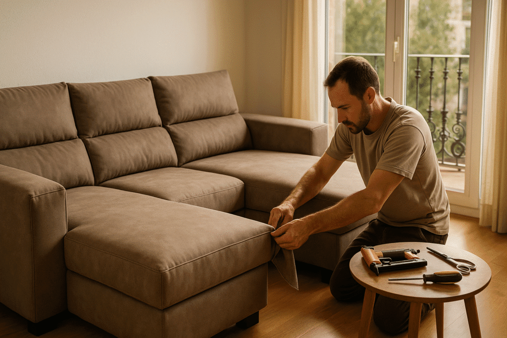Tapizar chaise longue en Barcelona: proceso artesanal con microfibra easy-clean