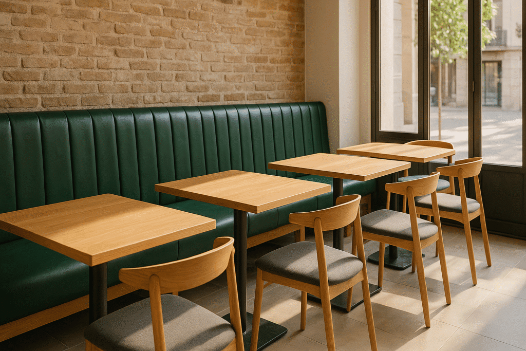 Tapicería para hostelería en Barcelona: banqueta y sillas comerciales tapizadas