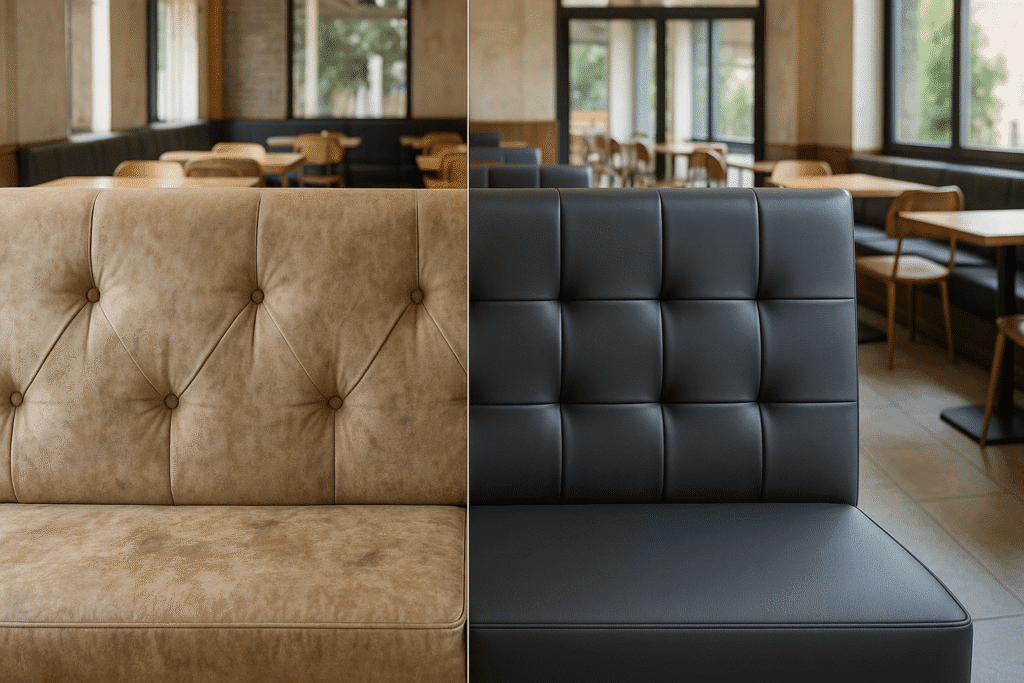 Tapicería para hostelería en Barcelona: antes y después de banqueta comercial