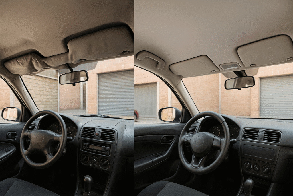 Tapicería de coche en Barcelona: antes y después de techo y volante