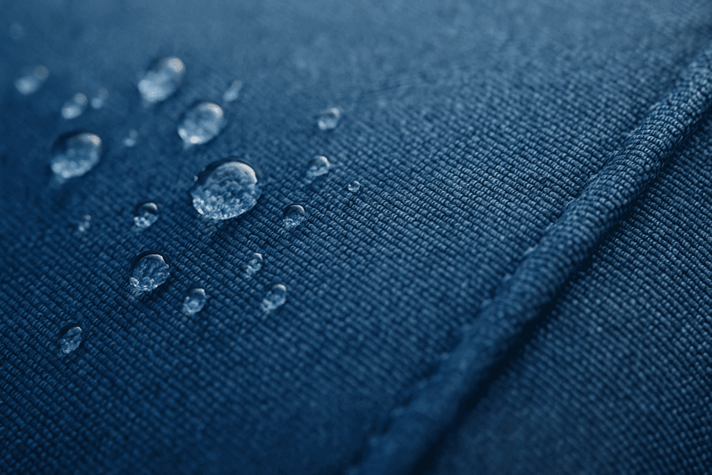 Cojines a medida para terrazas en Barcelona: detalle de tela acrílica impermeable.